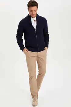 DeFacto Man Fashion Cardigan Zipper Jacket Male Casual Slim Fit Solid Coat Muška odjeća proljeće i jesen New -L1161AZ19WN