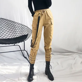 Hip-hop boot-cut hlače žene шнуровка kopče cool ženski remen za hlače i čizme