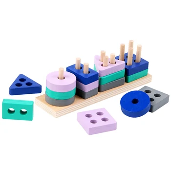 Drveni Montessori igračke gradivni blokovi ranog učenja razvojne igračke boja oblik utakmicu poznavanje dječje igračke za dječake, djevojčice