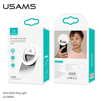 USAMS USB punjenje LED Selfie prsten svjetlo za Iphone rasvjeta Selfie foto skladište sjenčanje svjetlosti mobilni telefon isječak objektiv svjetlost lampe