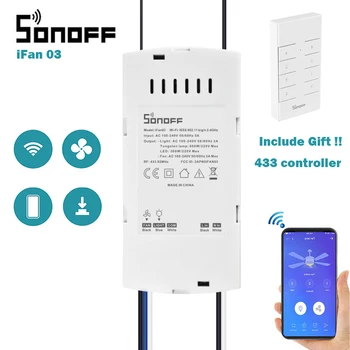 SONOFF IFan03 Wi-Fi stropni ventilator i prekidač svjetla kontroler podrška PF 433 Mhz Smart Home Automation rad s Alexa Google Home