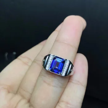 Royal plavi topaz muški prsten srebro 925 sterling individualni veličina prstena novi preporučeno jednostavan prsten
