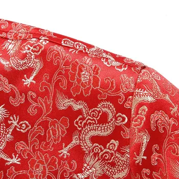 Crveni svileni sako muški jesen Zmaj Cheongsam vrhovima plus size 4XL tradicionalna kineska odjeća Tan odijelo za vjenčanje jakna 2019