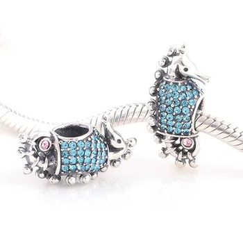 925 sterling srebra žarulja plava utrti Morskog konjica Šarm perle DIY Dama narukvice nakit