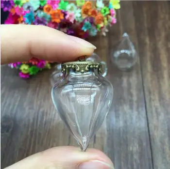 10set 38*15mm wishing glass vials pendant water drop shape with glass bottle 15mm crown setting base charms jewelry findings