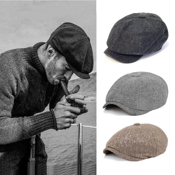 Novi uzima šešir muški traje berba riblja kost Гэтсби tweed istakao naočnjaci Novinar uzima šešir Proljeće stana koji ima zabat Art painter ' s Hat