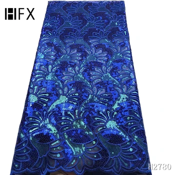 HFX Latest African sequence Lace Fabric 2019 Highquality nigerian French Net With Sequins Embroidery Tulle Lace Dress For H2780