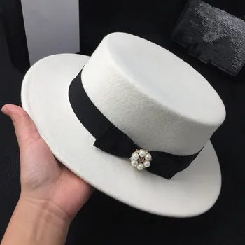 Zimska kapa za žene mornarska bijela nova male-kapa s lukom perlite hat fedoras фетровая Panama šešir
