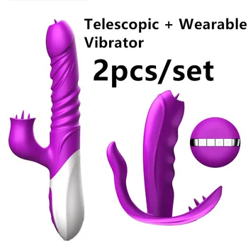 2 kom./compl. Lisica seks-igračke za žene teleskopski + nosivi dildo vibrator grijanje Zec dildo anal vibrator G Spot klitoris masaža