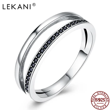 LEKANI Ženski prsten 925 sterling srebra jednostavan crna kubni cirkonij dvostruka ličnost vintage prsten fin nakit novi dolazak