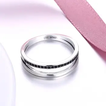 LEKANI Ženski prsten 925 sterling srebra jednostavan crna kubni cirkonij dvostruka ličnost vintage prsten fin nakit novi dolazak