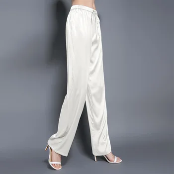Ženska moda pluća luksuzni saten, svila, hlače ljeto ogrnuti ravna cijev svakodnevne hlače pad slobodnih hlače žene 20120