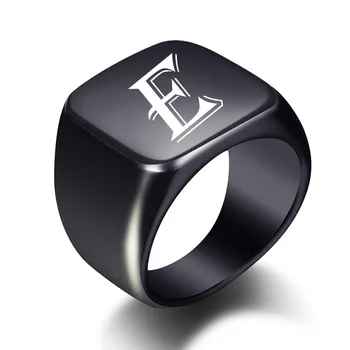 Personalizirane početne gospodo prsten urezati Bijela abecede od A do z pečatni od nehrđajućeg čelika prazan jednostavan prsten grupa crni ton veličine SAD