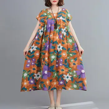 Plus Size Cvijet Ljeto Plaža Haljina Žene Dame Haljine Cvjetnih Pamuk Svakodnevne Duge Boho Korejski Crvena Žena Dress 2020 Robe Femme