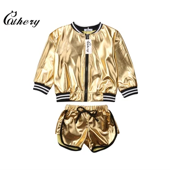 2-6Years moda 2 komada dijete djevojke zlatna jakna+hlače odjeću komplet odjeće dječji dob 1-6Y