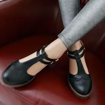 SARAIRIS 2020 Big Size 43 Chunky Heels Platform Vintage Brogue Shoes t-strap Sandal Pumps Shoes Women