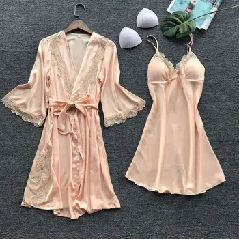 3 kom seksi donje rublje za žene svile, čipke haljina Haljina bič setovi haljina Babydoll spavaćica pidžama kimono 2019