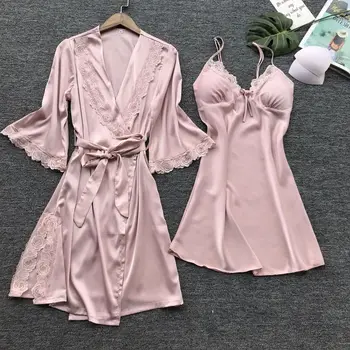 3 kom seksi donje rublje za žene svile, čipke haljina Haljina bič setovi haljina Babydoll spavaćica pidžama kimono 2019