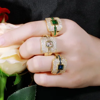CWWZircons Monako luksuz 585 žuto zlato zelena CZ obećanje prsten za žene vjenčanja vjenčani Dubai Punk vjenčano prstenje prst R148