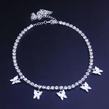 Moda slatka sjajna Crystal leptir ogrlice Ogrlice za žene srebrnu boju mali kućni ljubimci privjesak ogrlica vještački dijamant nakit