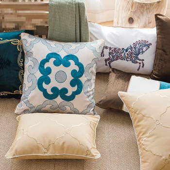 45x45cm klasicni luksuzni vezeni sjedalo plava, smeđa i baršun jastučnicu kauč struka jastučnicu doma dekor