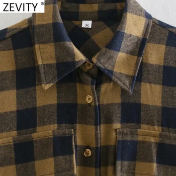 Zevity žene stare dvostruke džepove ukras pokrivač ispis svakodnevni bluza ured Lady klasicni Брестед košulja šik Blusa vrhovima LS7456