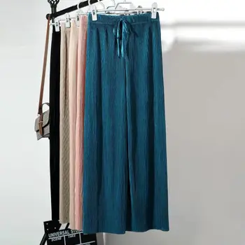 Žene ledene svila široke hlače nova moda 2020 ljetnim elastične hlače visokog struka random nabrane gležnja, hlače korejski FY69