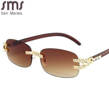 Pravokutnik sunčane naočale rimless žene mali trg sunčane naočale muškarci Dijamant luksuzni brand dizajn metalne sunčane naočale UV400 nijanse naočale