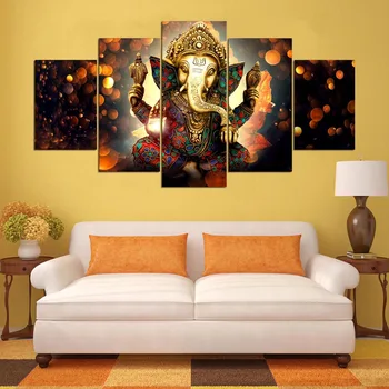 Platna Slikarstvo Wall Art Home Decor za dnevni boravak HD grafike 5 kom. Слоновий хобот Bog modularni plakat Ganesh fotografije PENGDA