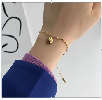 Šik čvrste privjesak Srce ljubavi blještavo zlato lanac od nehrđajućeg čelika Ženske narukvice moda 2020 vodootporan nakit za žene