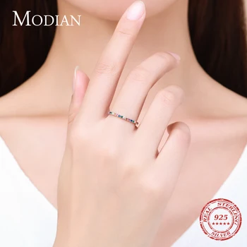 Modian Rainbow CZ prst prsten za žene Stackable tanak 4 boje angažman zaručnički prsten 925 sterling srebra fin nakit 2021