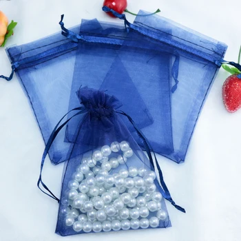 200шт tamno plava organza torbu slatka nakit ovjes pakiranje torbe 9x12 cm Mali Drawable vjenčanje Božić organza poklon vrećica i torbi