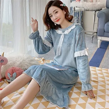 Zima toplo spavaćica žene razonodu coral soft zgodan korejski stil, Noćne košulje, pidžame 2020 Nova kućna odjeća Ženska