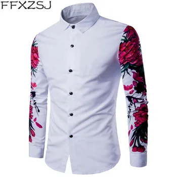 FFXZSJ novi dolazak osoba košulja uzorak dizajn dugi rukav cvjetni cvijeće ispis Slim Fit osoba casual košulja moda muškarci haljina majice