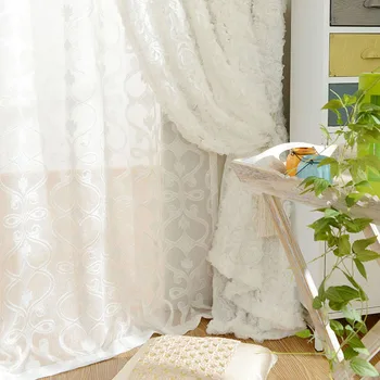 Sporo duša bijele 3D ruže zavjesa za dnevni boravak, spavaće tila zavjese Europa stil kratke zavjese cortina home decor