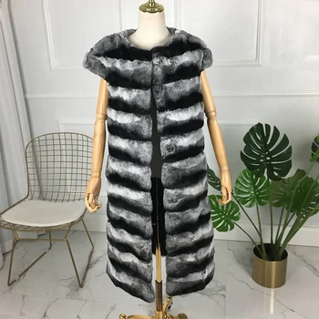 Visoka kvaliteta originalan Rex Kunić krzno činčila boja zimski prsluk X-long novi stil prirodni krzno wast moda toplo 2018