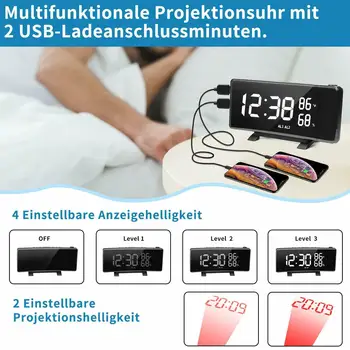 Led projektor alarm sat društvene elektronski sat stolni USB Wake Up FM radio Time projektor funkcija ponavljanja