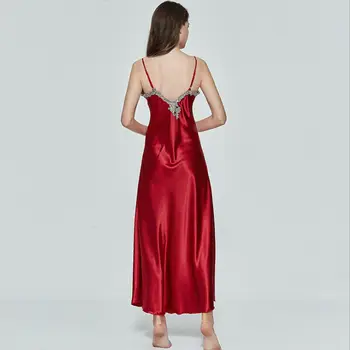 2020 nova ženska pidžama haljina Ljeto Seksi vrećice V-neck, saten svila, čipka duge noćne haljine spavaćica