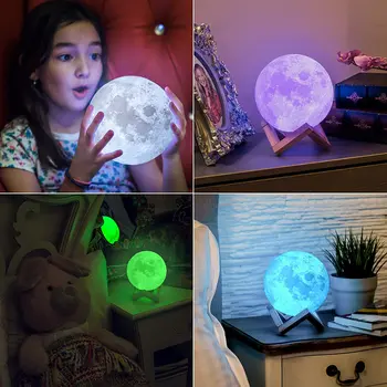 3D Dimmable Moon Lamp 16 boja promjena daljinsko dodira LED Moon Light 3D Print Night Light za djecu ljubavnik rođendan božićni pokloni