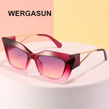 WERGASUN Cat Eye sunčane naočale Žene ogroman brand dizajner nijanse ženski luksuzni gradijent ispunjava naočale