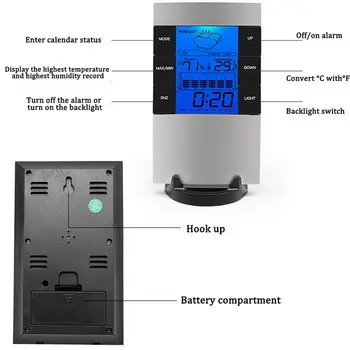 Termometar hygrometer vremenska stanica sat na sobnoj temperaturi i vlažnosti monitor senzor radi na baterije