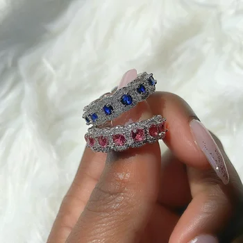 Originalni srebra 925 prirodni Plavi safir rubin prsten na prst luksuzni vjenčanja vjenčani prsten dragulj za žene nakit