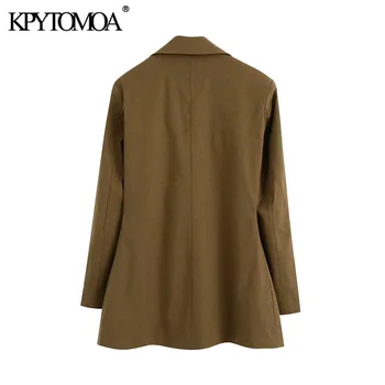KPYTOMOA Women 2020 Fashion Single Button плиссированный lana blazer kaput i starinski zupčasti kragna, dugi rukav Ženska gornja odjeća šik top