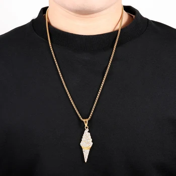 US7 Bling Ice Cream Shape privjesak ogrlica od nehrđajućeg čelika Ledeni Out hip hop privjesci za muškarce nakit