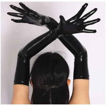 Plus size mokri izgled PVC sjajne duge rukavice žene umjetna umjetna koža Handschuhe Guantes Mujer Eldiven zimske rukavice Pole Dance Clubwear
