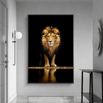 Lav u mraku platnu umjetnost plakata i grafika životinje zid umjetnost ukrasne slike Afrički lav platnu Slikarstvo Kućni Dekor
