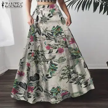 ZANZEA ženske suknje letnja berba cvjetni tiskani duge suknje Jupe češka plaža suknje Faldas Saia visokim Strukom trapezoidni-link suknja