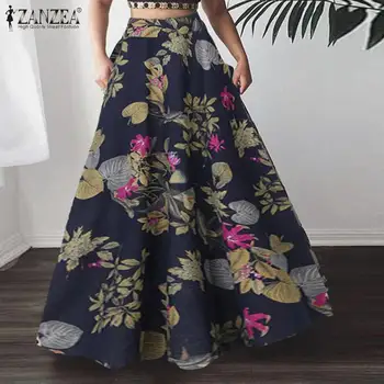 ZANZEA ženske suknje letnja berba cvjetni tiskani duge suknje Jupe češka plaža suknje Faldas Saia visokim Strukom trapezoidni-link suknja