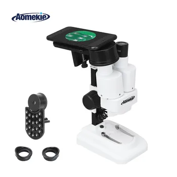 AOMEKIE 20X stereo mikroskop sa držačem mobilnog telefona za PCB lemljenje rude promatranja kukaca mobilni alat za popravak LED Light HD Vision