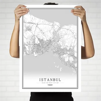 Turska crno - bijela karta grada plakat Nordic dnevni boravak Ankara Istanbul wall art home dekor-platna Slikarstvo kreativni dar